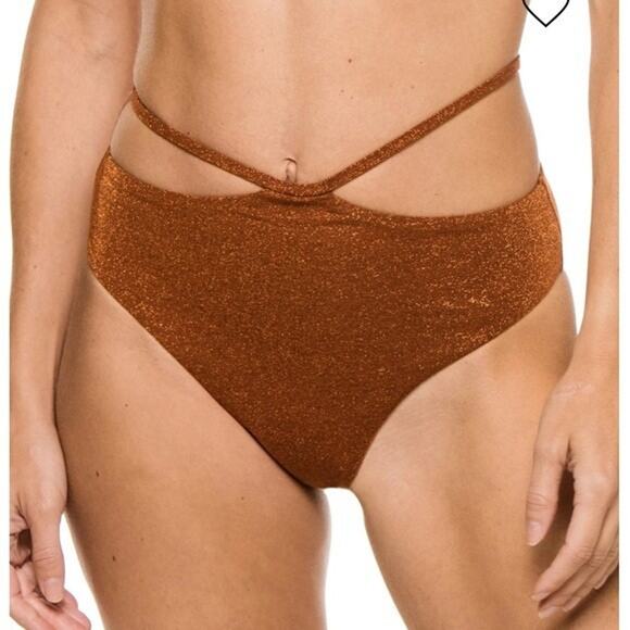 Devon Windsor Iris Loop Side Bikini Bottoms in Sienna Shimmer New Small Copper - Picture 1 of 9